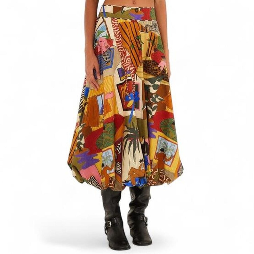 Farm Rio Multicolor Tropical Balloon Organic Cotton Midi Skirt